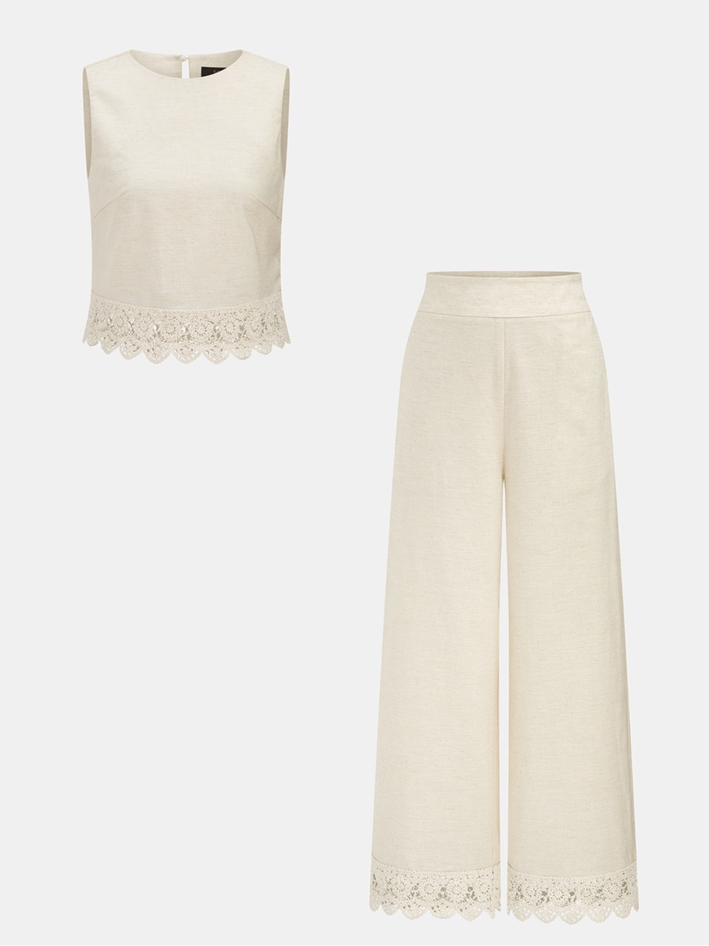 CoMMENSE Cotton Linen Lace Trim Two-Piece Pants Set Size XS NWT - Picture 2 of 12